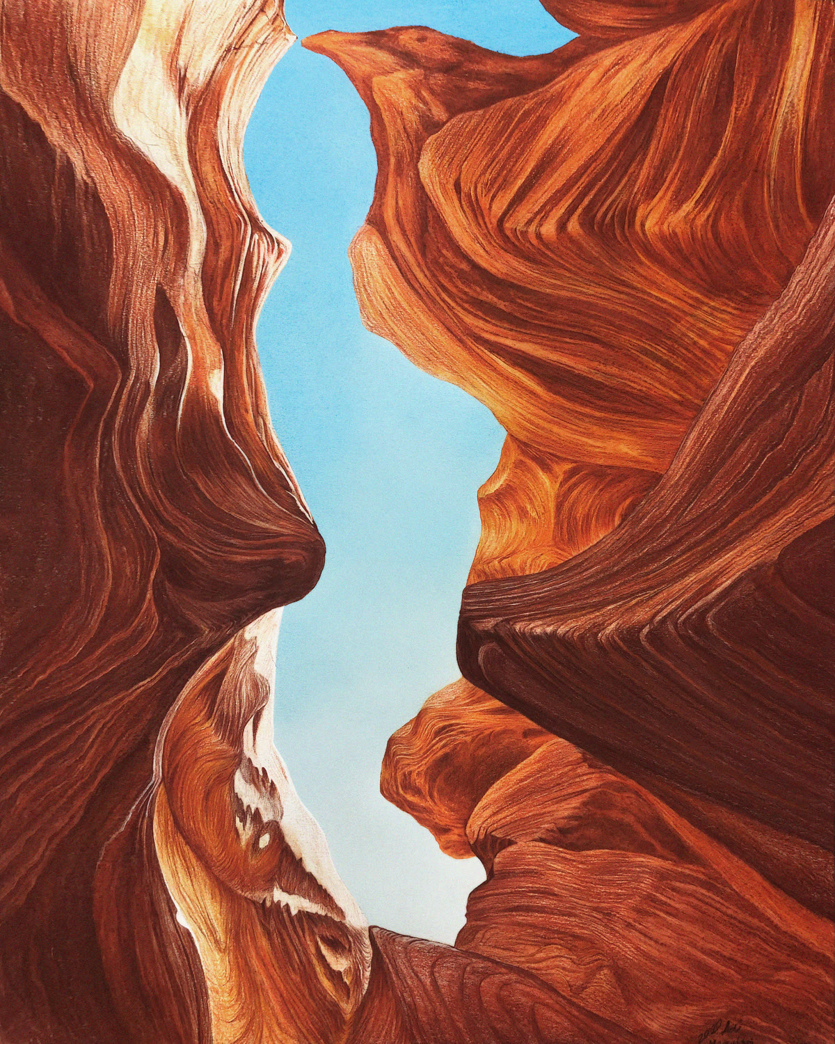 Antelope Canyon, original coloured pencil artwork by Alireza Hemadani, Caran d'Ache on Bristol board
